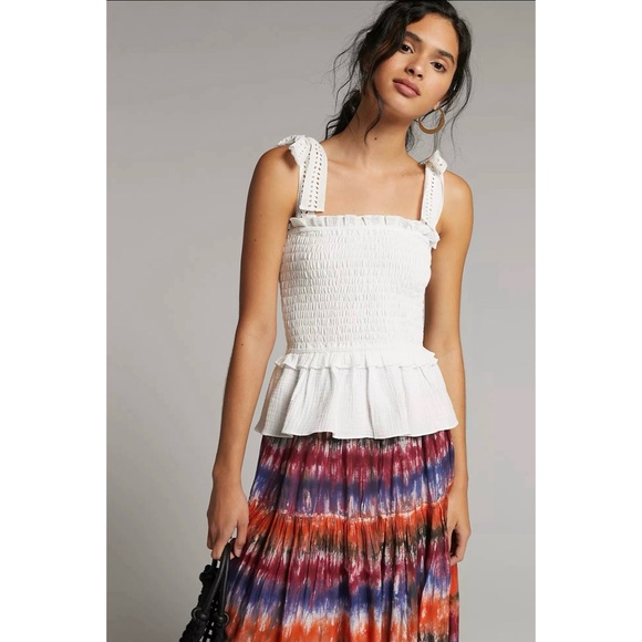 Anthropologie Stephanie Smocked Eyelet Tank With Bows NWT SZ L-XL - Picture 7 of 16